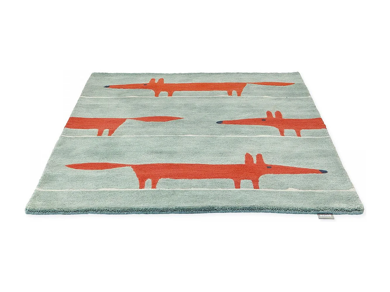 Tapis enfant 90x150 fait à la main en laine vert pastel et rouge MR FOX