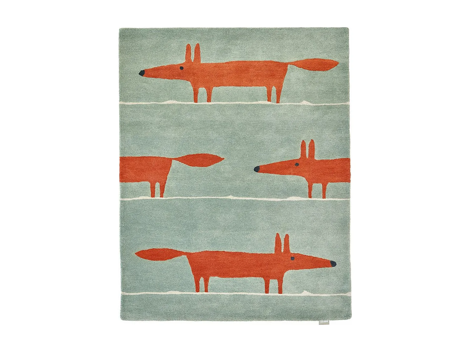 Tapis enfant 120x180 fait à la main en laine vert pastel et rouge MR FOX