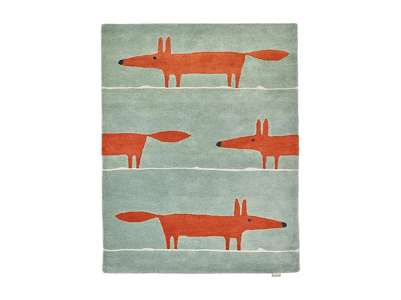 Tapis enfant 120x180 fait à la main en laine vert pastel et rouge MR FOX