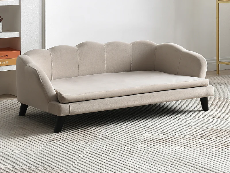 Sofá para mascotas de terciopelo y patas de madera - Beige - L. 97 x P. 59 x Alt. 35 cm - PARUPA