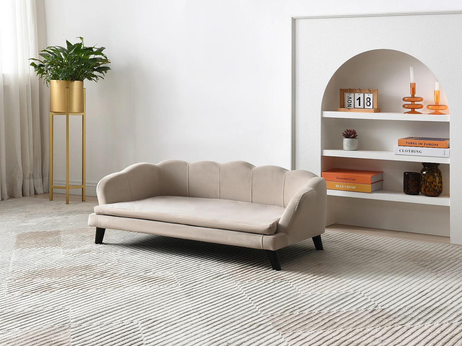 Tiersofa - 97 x 59 x 35 cm - Samt & Holzgestell - Beige - PARUPA