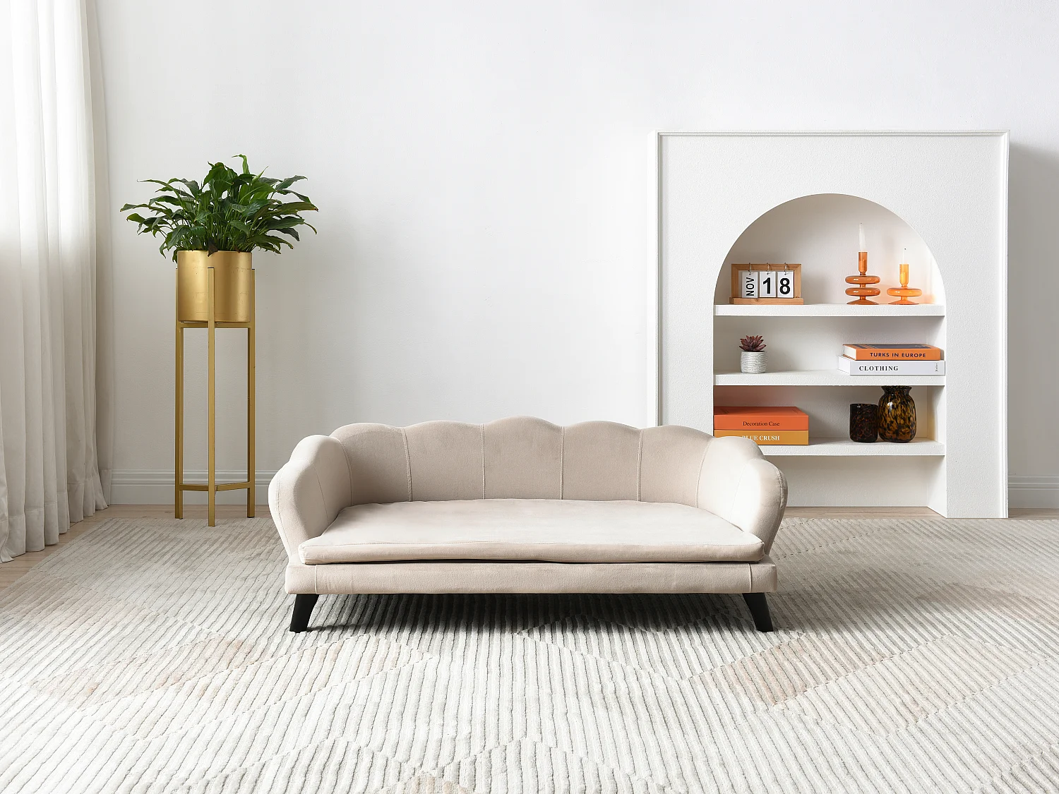 Tiersofa - 97 x 59 x 35 cm - Samt & Holzgestell - Beige - PARUPA