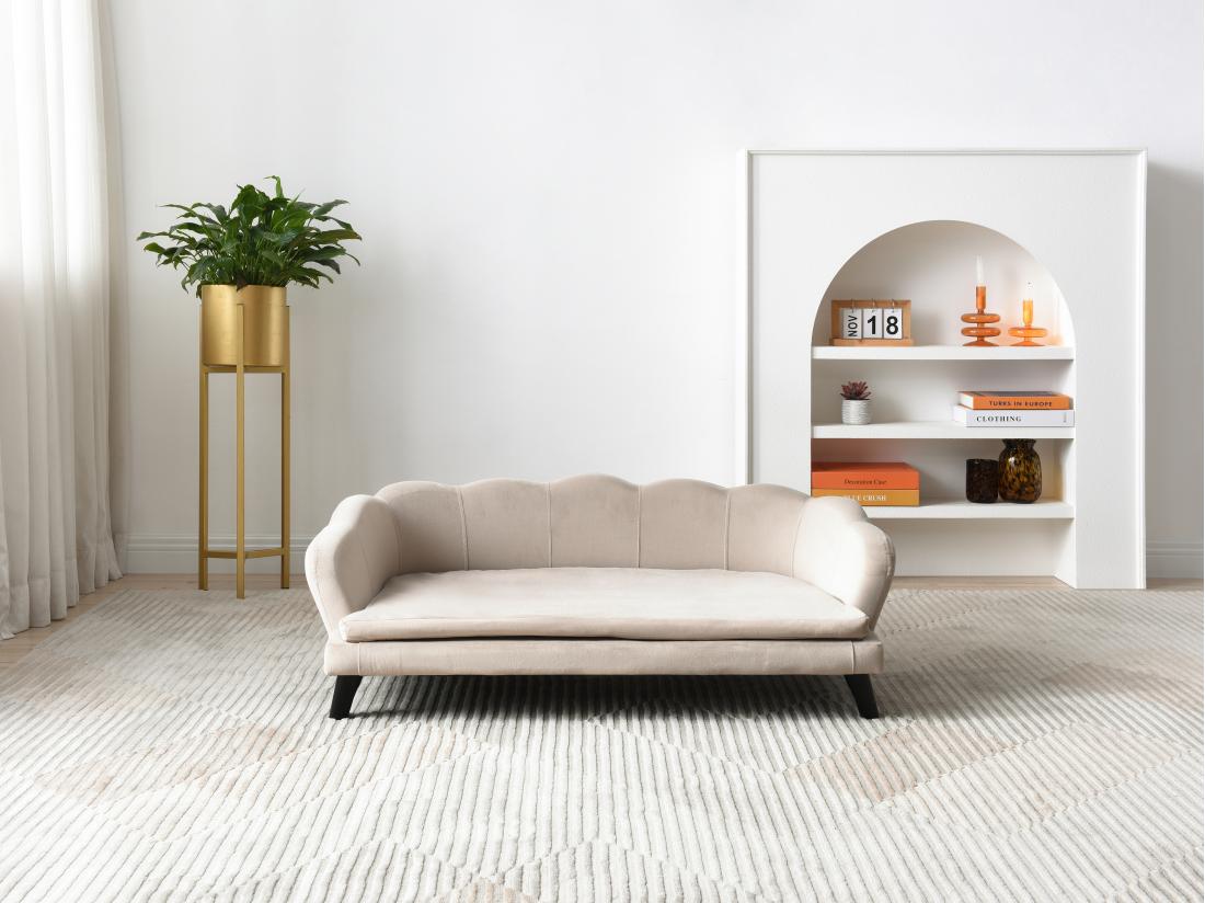 vente unique Canapé pour animaux en velours et piètement bois - Beige - L. 97 x P. 59 x H. 35 cm - PARUPA