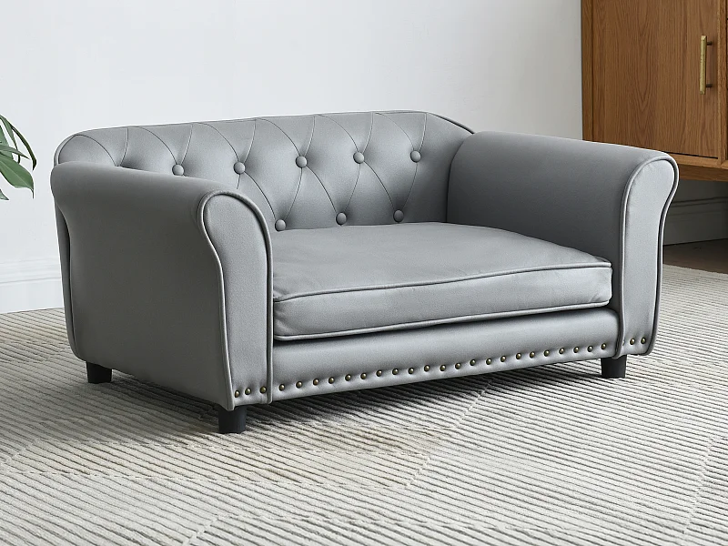 Cama para mascotas de cuero sintético - L.94 x P. 65 x A. 42 cm - Gris - GALIAMA