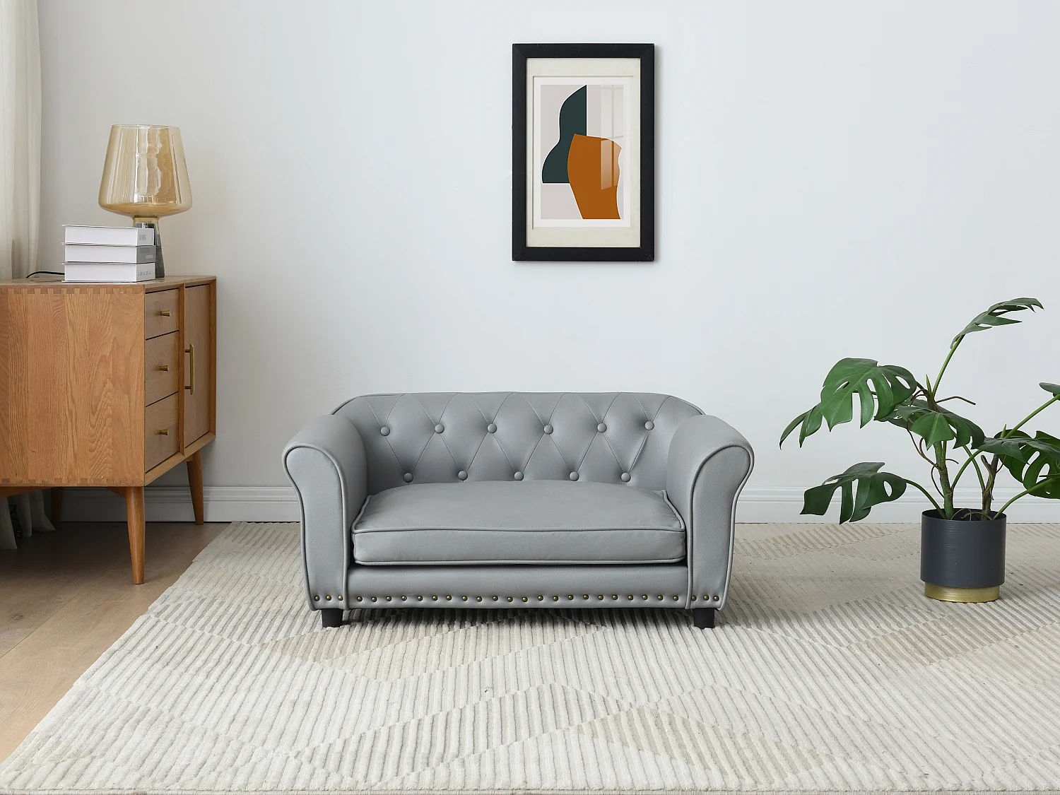 Tiersofa - 94 x 65 x 42 cm - Kunstleder - Grau - GALIAMA