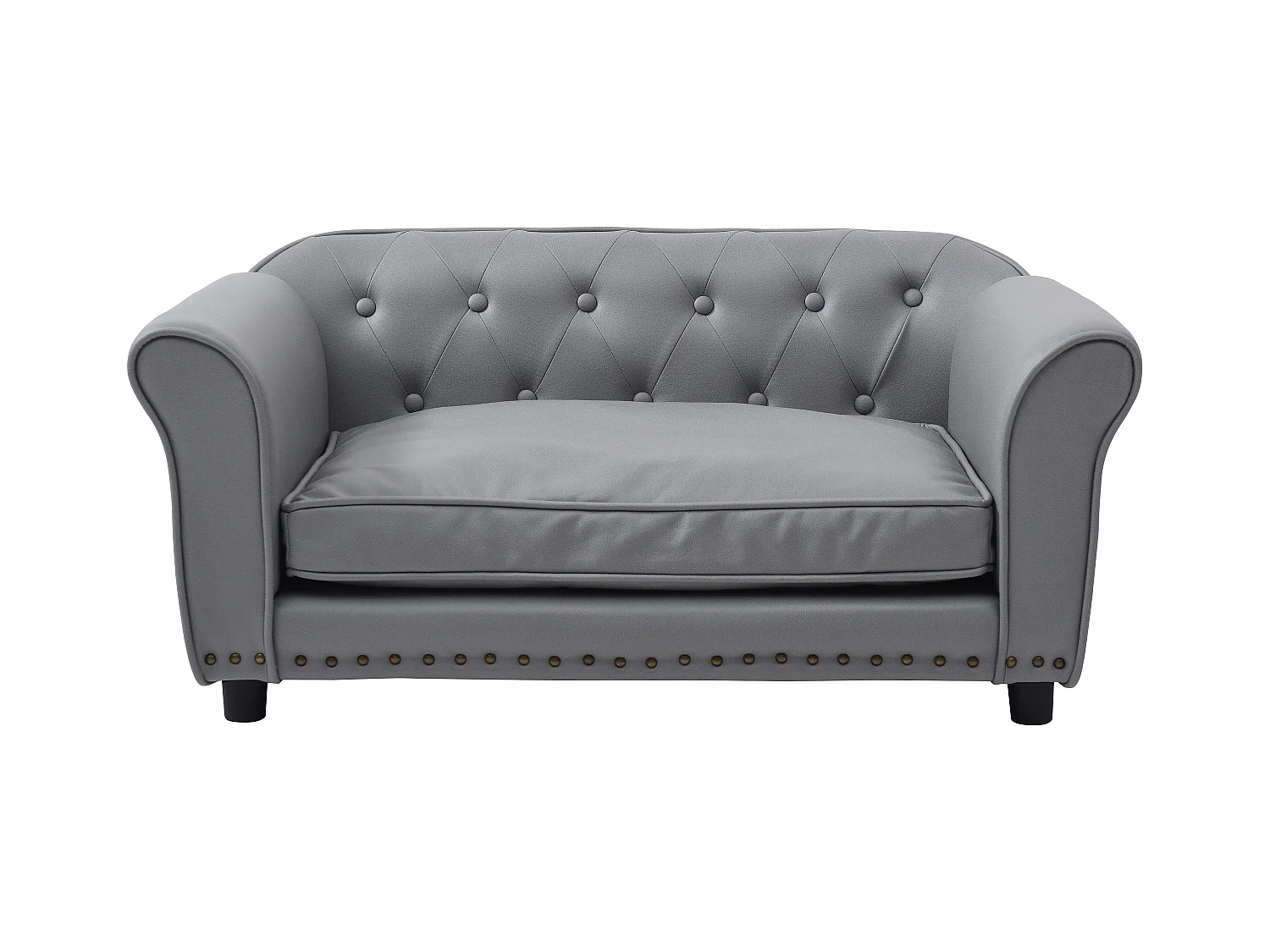 Cama para mascotas de cuero sintético - L.94 x P. 65 x A. 42 cm - Gris - GALIAMA