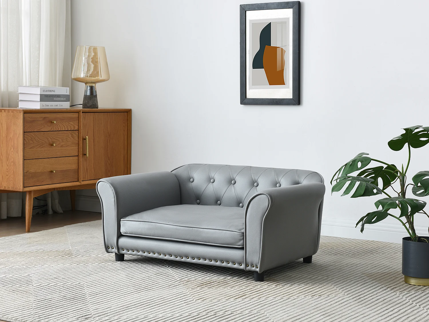 Cama para mascotas de cuero sintético - L.94 x P. 65 x A. 42 cm - Gris - GALIAMA