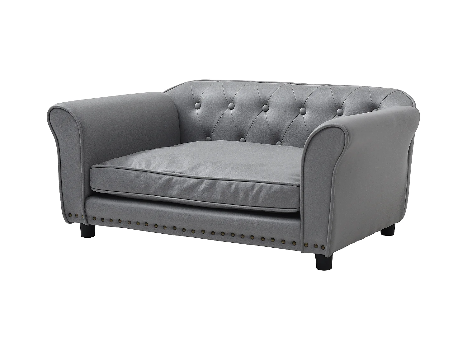 Cama para mascotas de cuero sintético - L.94 x P. 65 x A. 42 cm - Gris - GALIAMA