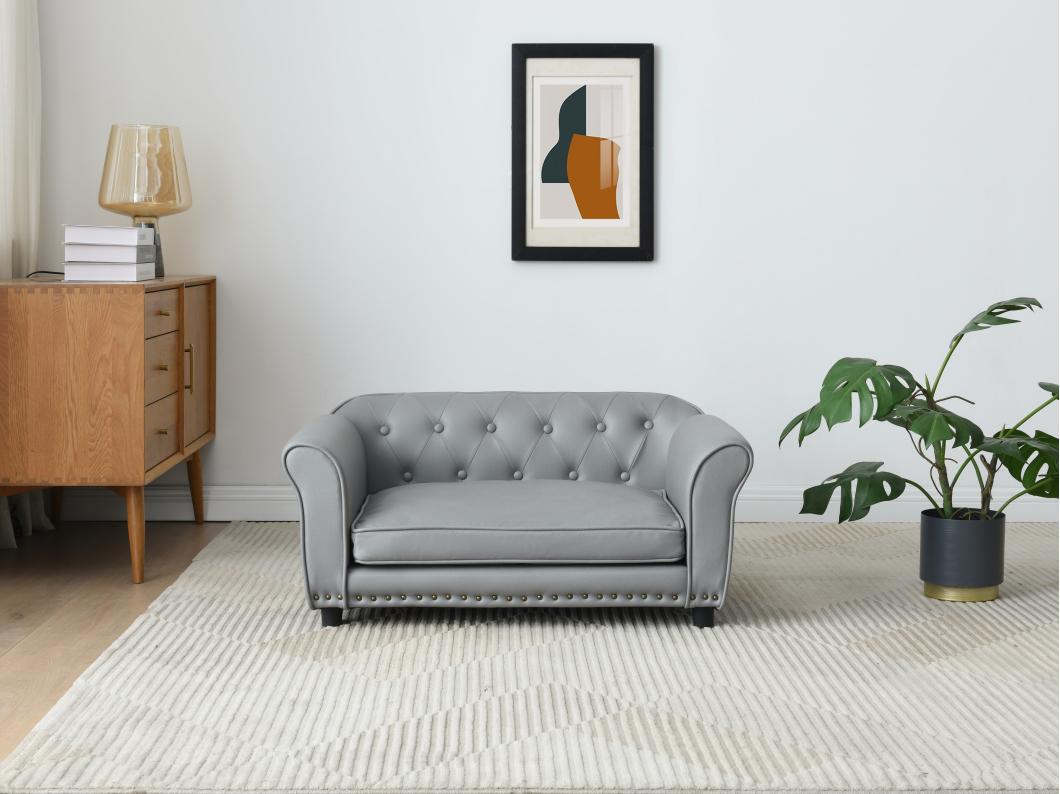 Zitbank voor huisdieren van kunstleer - L94 x D65 x H42 cm - Grijs - GALIAMA