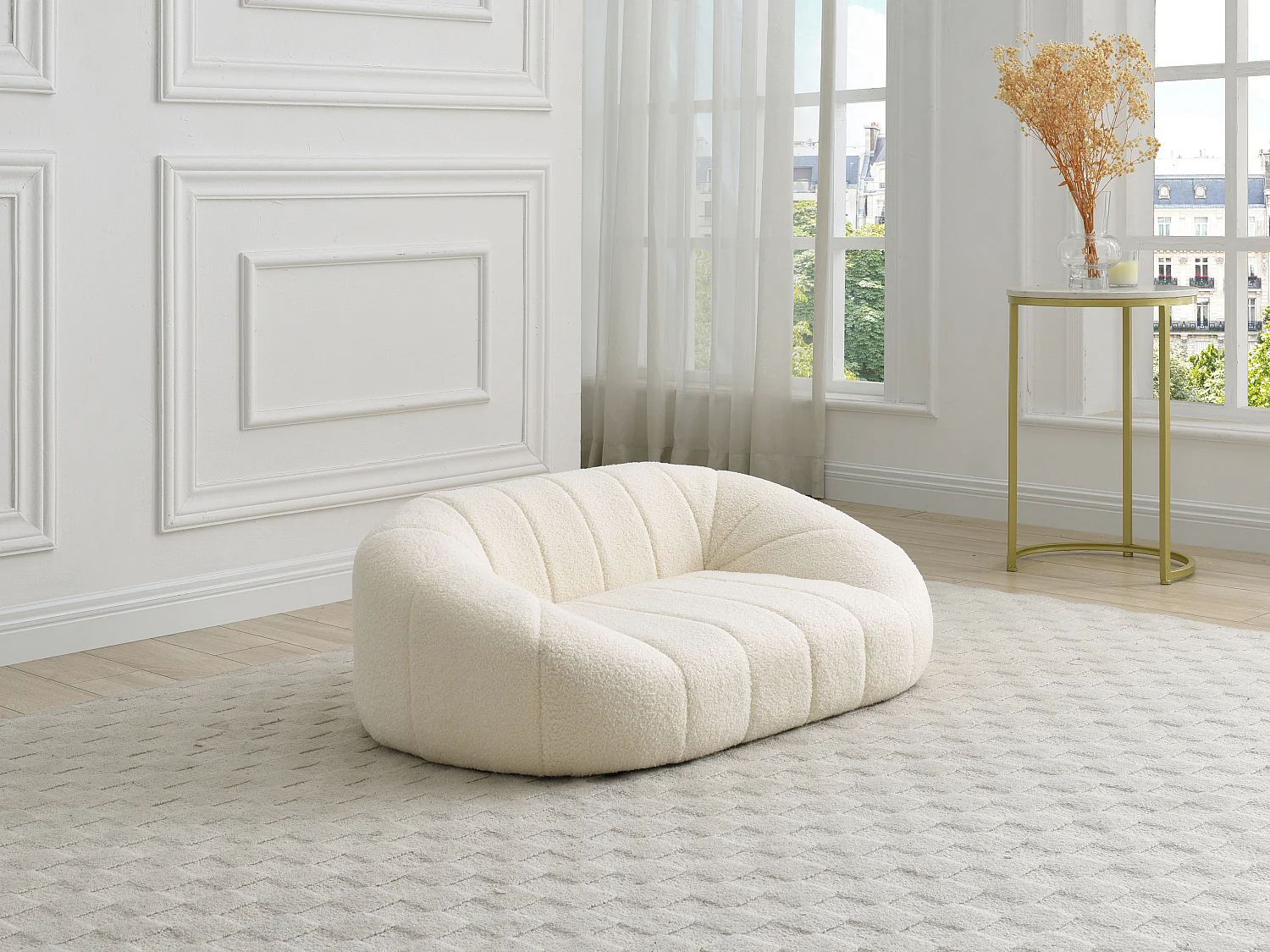 Canapé pour animaux en tissu bouclette  - Blanc crème - L. 98 x P. 62 x H. 33 cm - PARUIMA