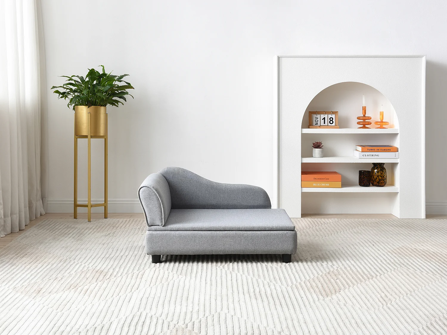 Sofá para mascotas con almacenamiento - Gris jaspeado - L. 76 x P. 45 x A. 42 cm - BARAMITA