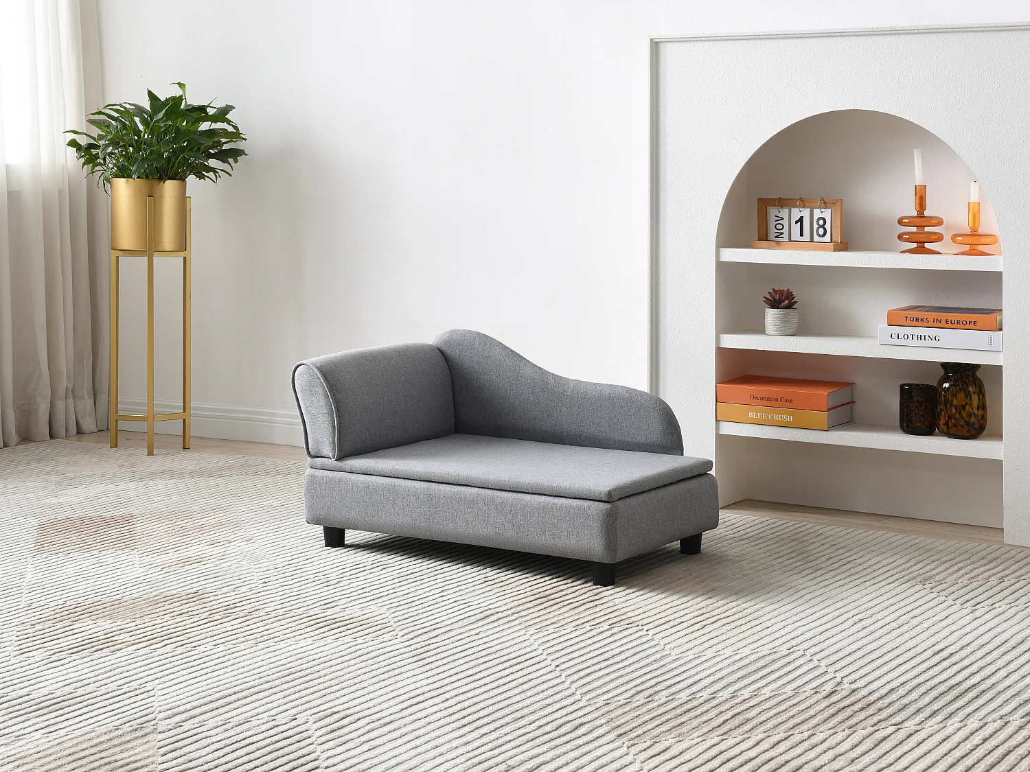 Hoekbankje voor huisdieren met opbergruimte - Gechineerd grijs - L76 x D45 x H42 cm - BARAMITA