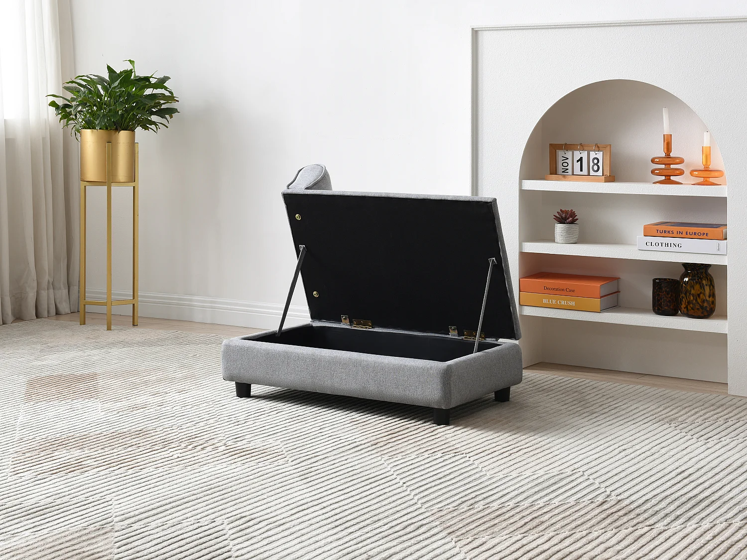 Hoekbankje voor huisdieren met opbergruimte - Gechineerd grijs - L76 x D45 x H42 cm - BARAMITA