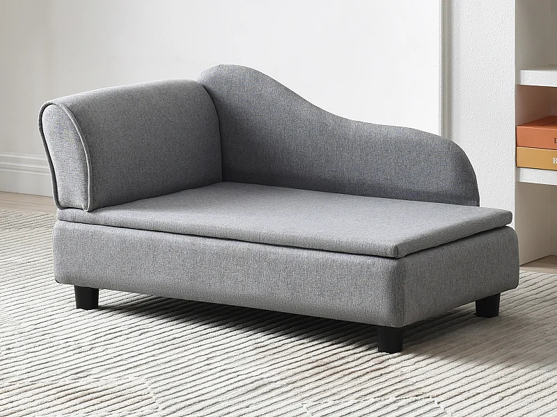 Kanapa narożna dla zwierząt ze skrzynią - Szary melanż - szer. 76 x gł. 45 x wys. 42 cm - BARAMITA