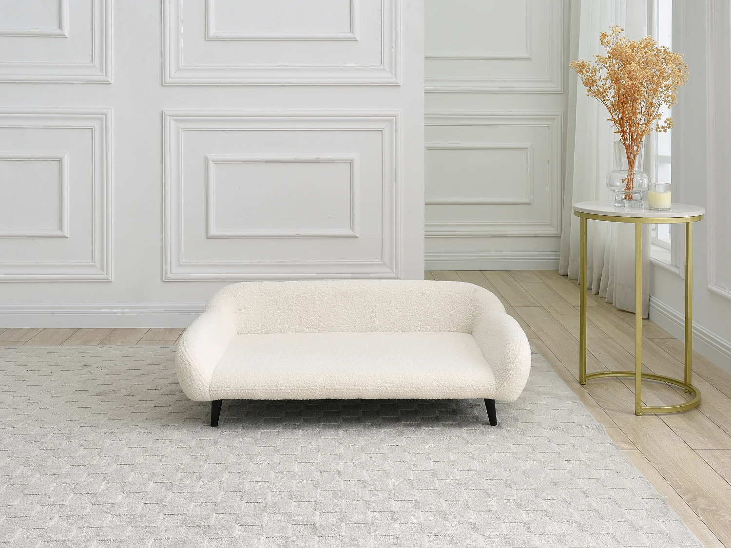 Sofá para mascotas de tela rizada y estructura de metal - L.99 x P.61 cm - Blanco crema - ZOLIA