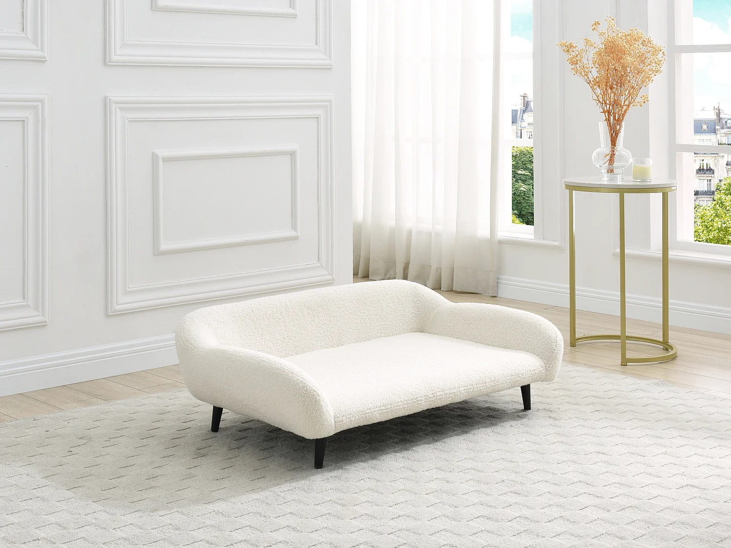 Canapé pour animaux en tissu bouclette et piètement métal - L.99 x P. 61 cm -  Blanc crème - ZOLIA