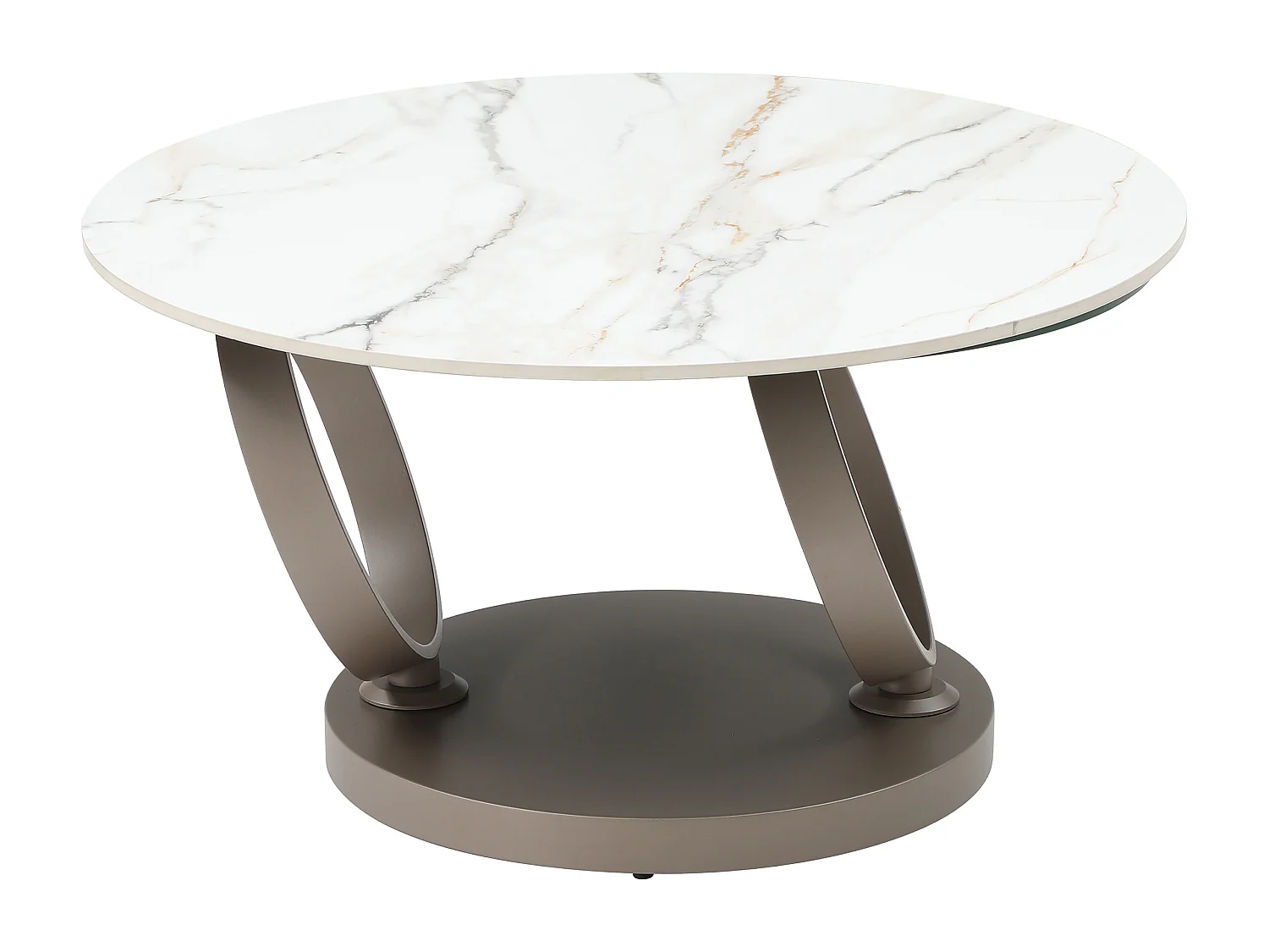 Sofabord med drejelige plader i keramik, hærdet glas og taupe metal - Hvid marmor effekt - JOLINE fra Maison Céphy