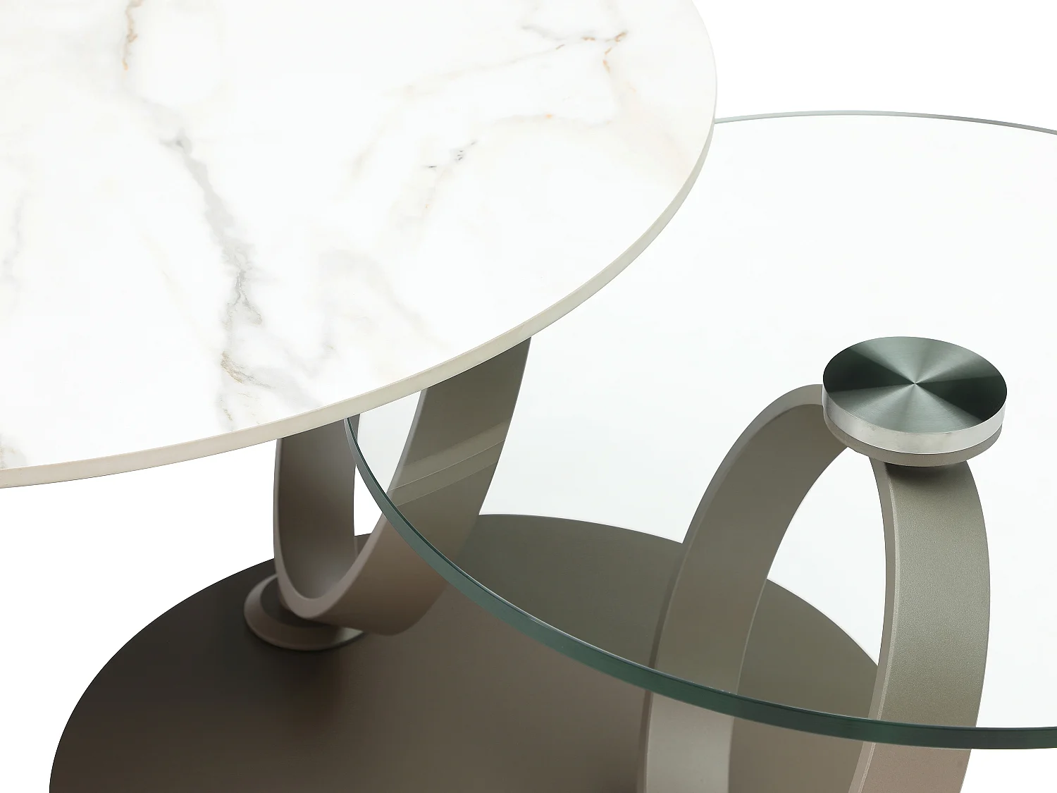 Sofabord med drejelige plader i keramik, hærdet glas og taupe metal - Hvid marmor effekt - JOLINE fra Maison Céphy