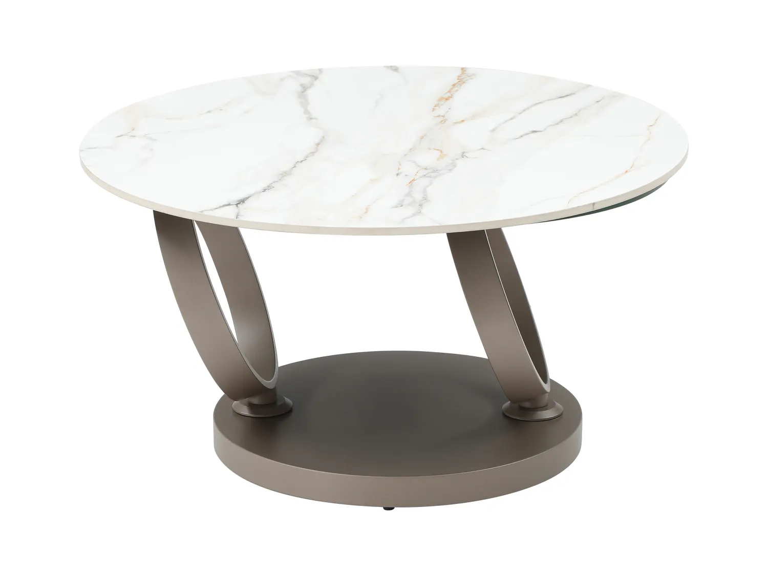 Table basse avec plateaux pivotants en céramique, verre trempé et métal taupe - Effet marbre blanc - JOLINE de Maison Céphy