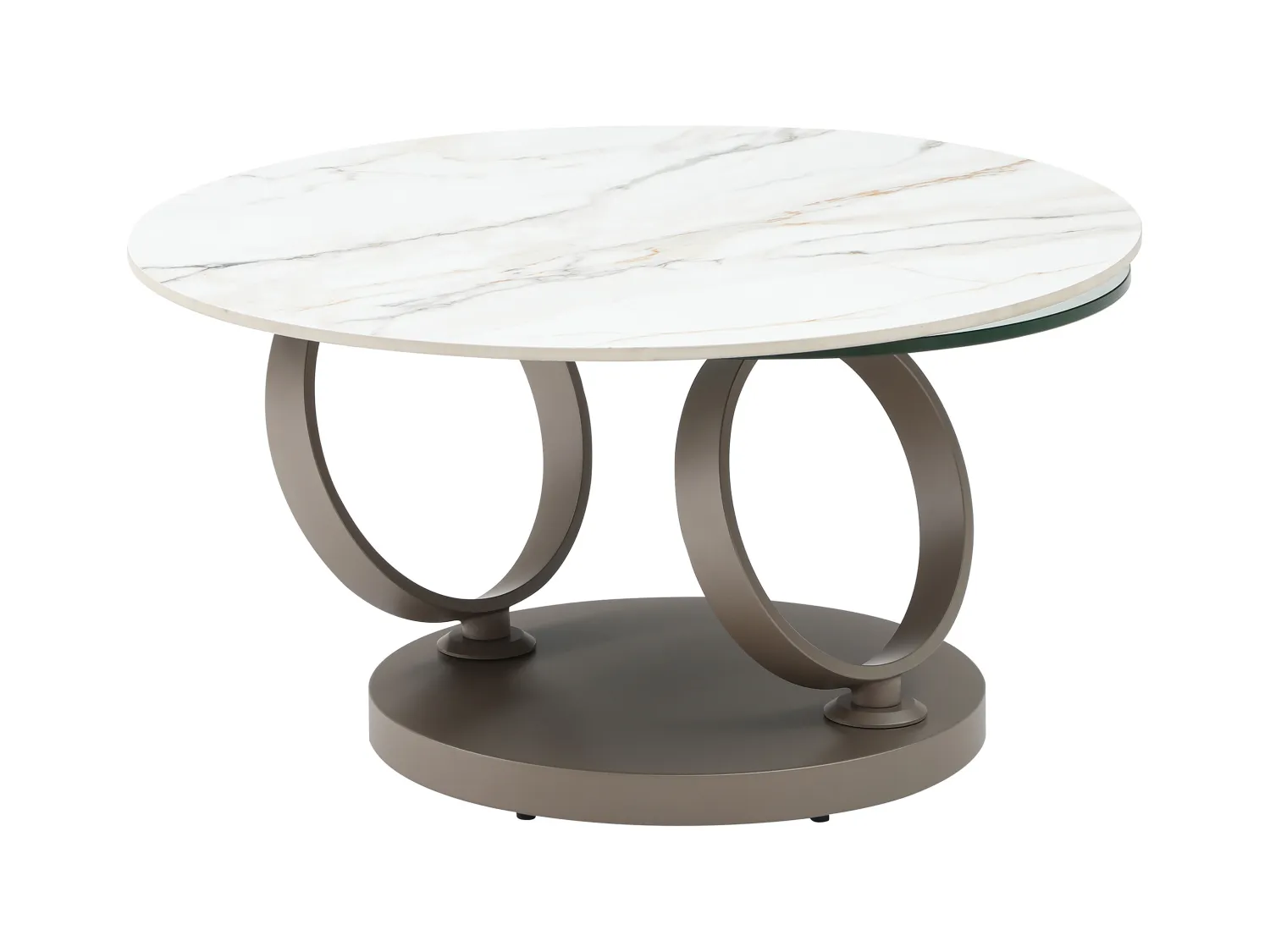 Table basse avec plateaux pivotants en céramique, verre trempé et métal taupe - Effet marbre blanc - JOLINE de Maison Céphy
