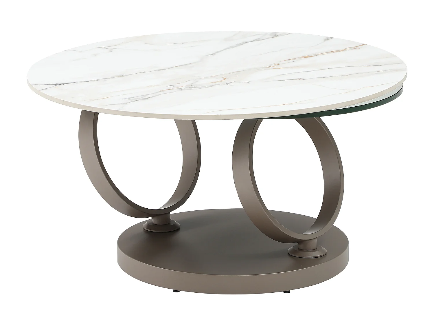 Table basse avec plateaux pivotants en céramique, verre trempé et métal taupe - Effet marbre blanc - JOLINE de Maison Céphy