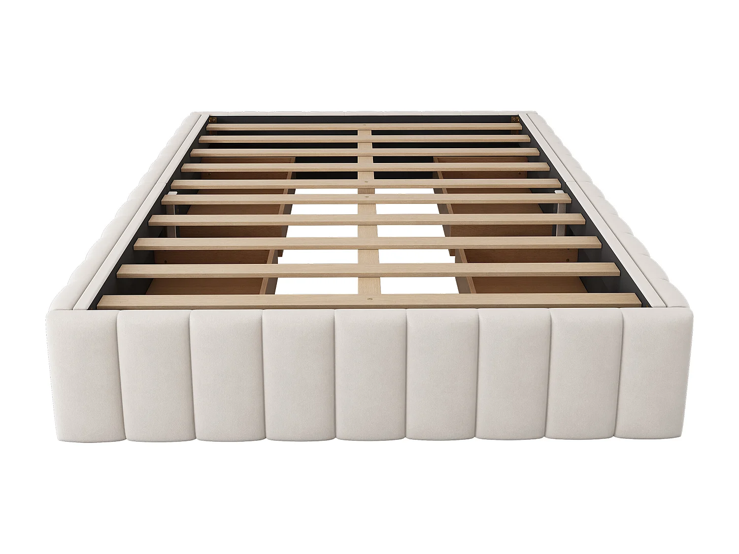 Gestoffeerd bed 140x200cm in fluweel zonder hoofdeinde - met lades en lattenbodem - Beige