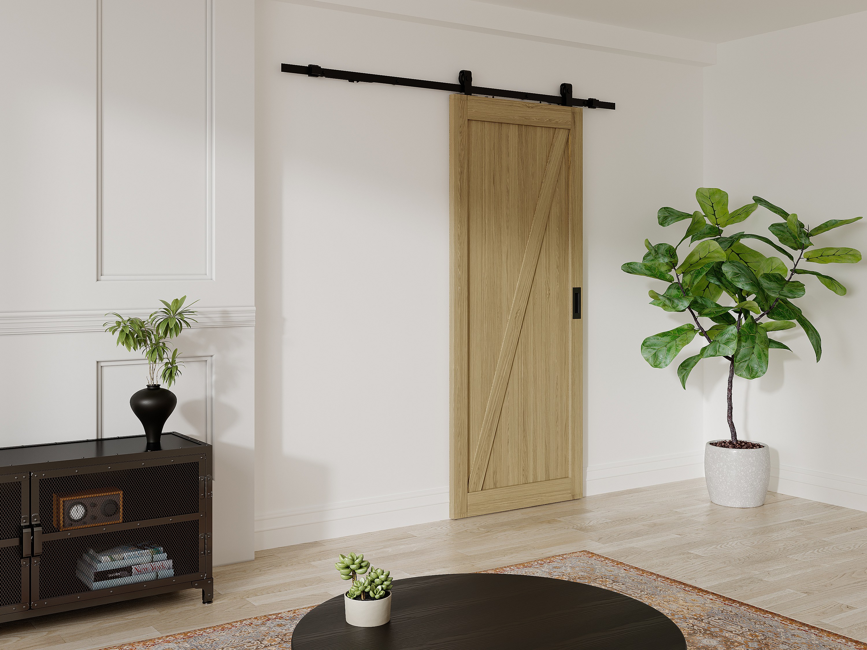 Schuifdeur Met Rails Van Hout En Mdf Licht Naturel Rustiek H205 X 