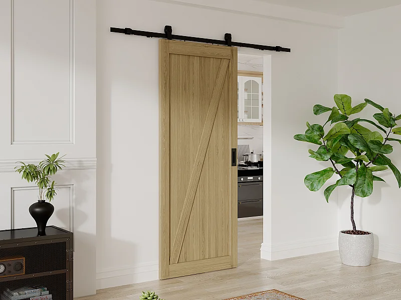 Porta scorrevole con sistema esterno muro H205 x L83 cm  in Legno e MDF Naturale chiaro - BALERMA