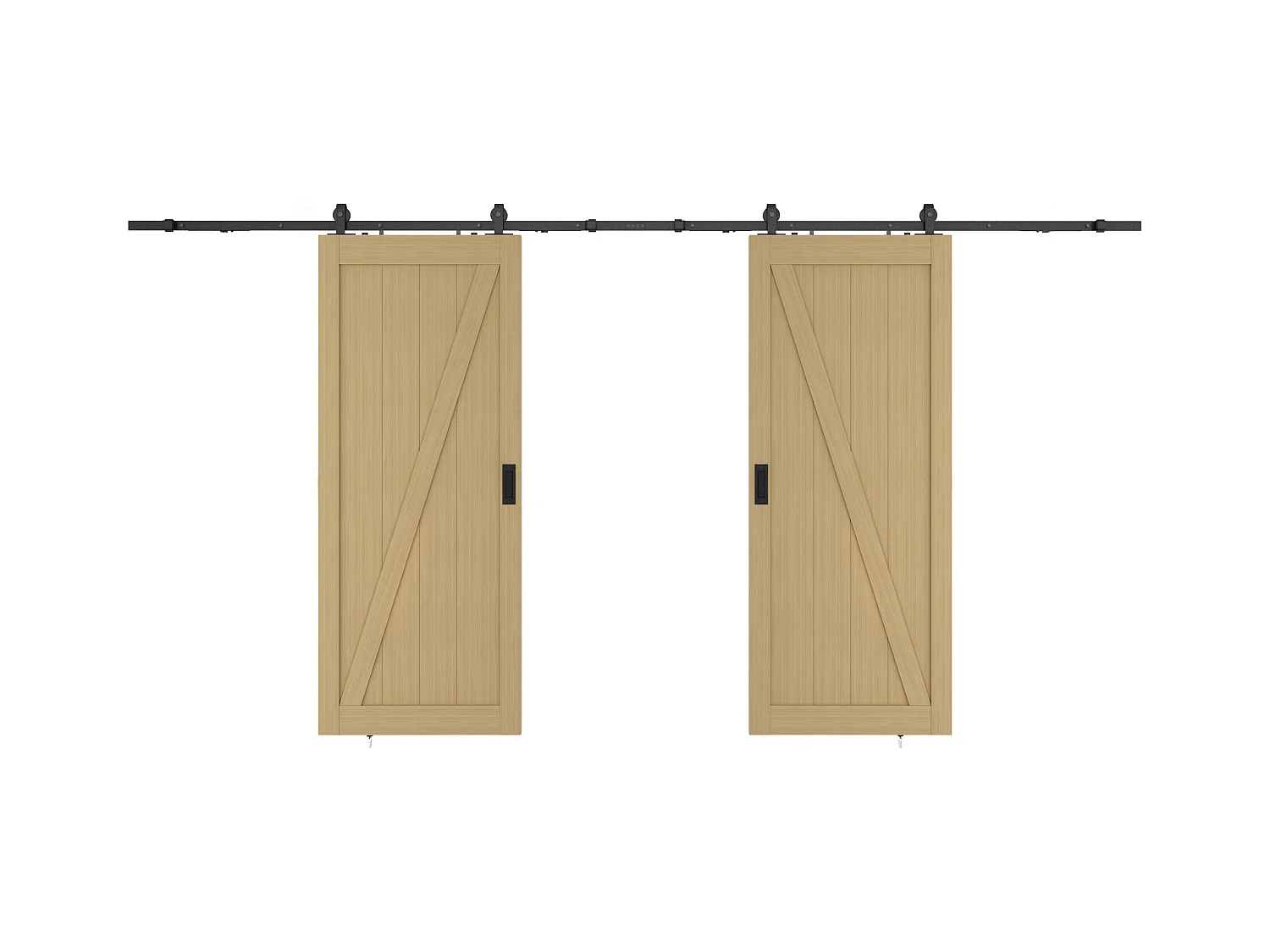 Porte coulissante double avec système en applique en bois et MDF - Naturel clair - 2 x H205 x L63 cm - BALERMA