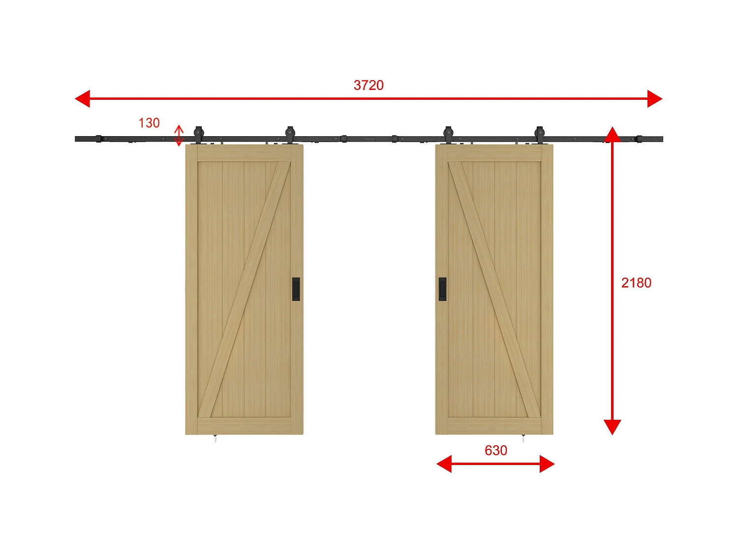 Porte coulissante double avec système en applique en bois et MDF - Naturel clair - 2 x H205 x L63 cm - BALERMA