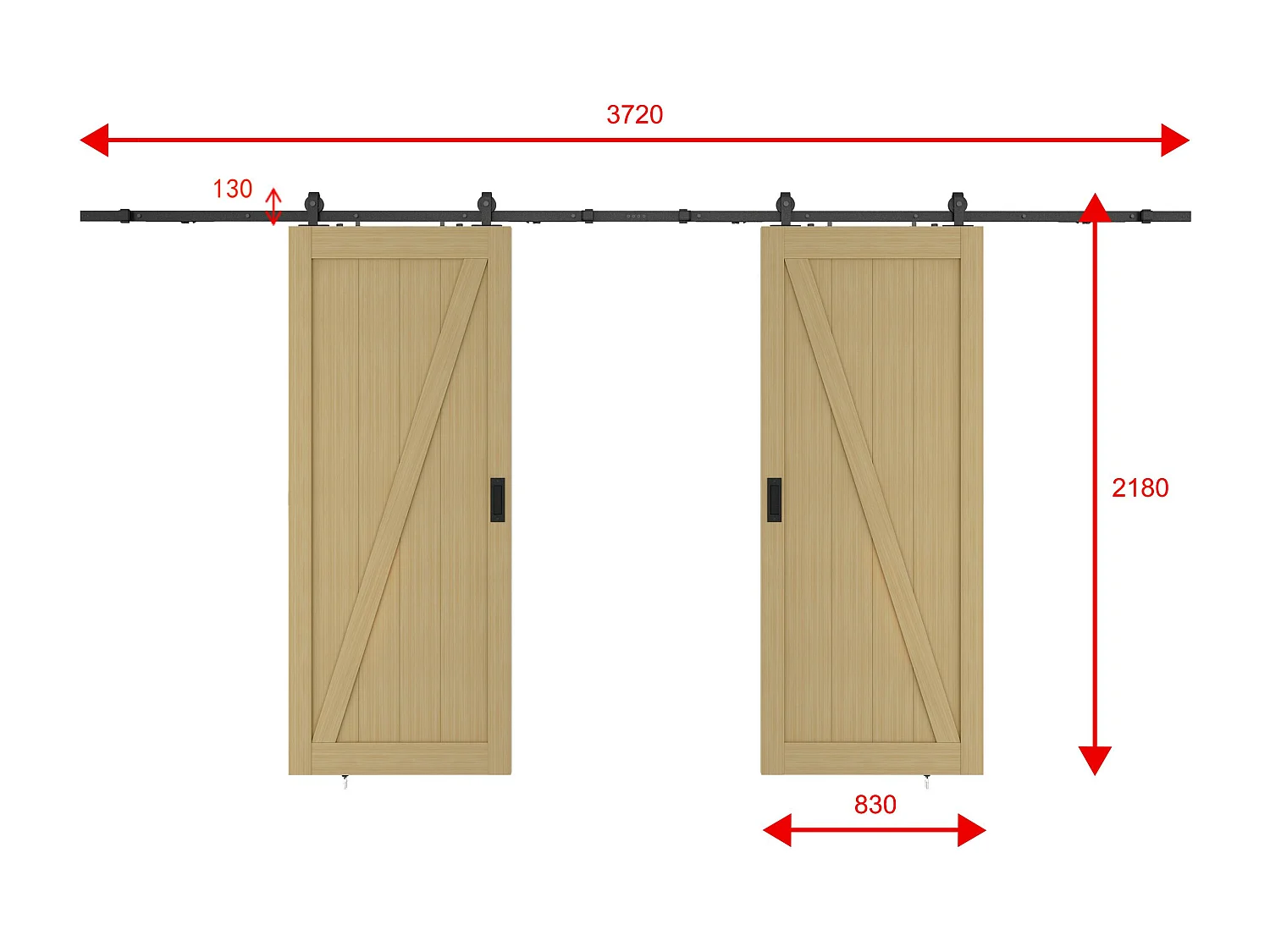 Porte coulissante double avec système en applique en bois et MDF - Naturel clair - 2 x H205 x L83 cm - BALERMA
