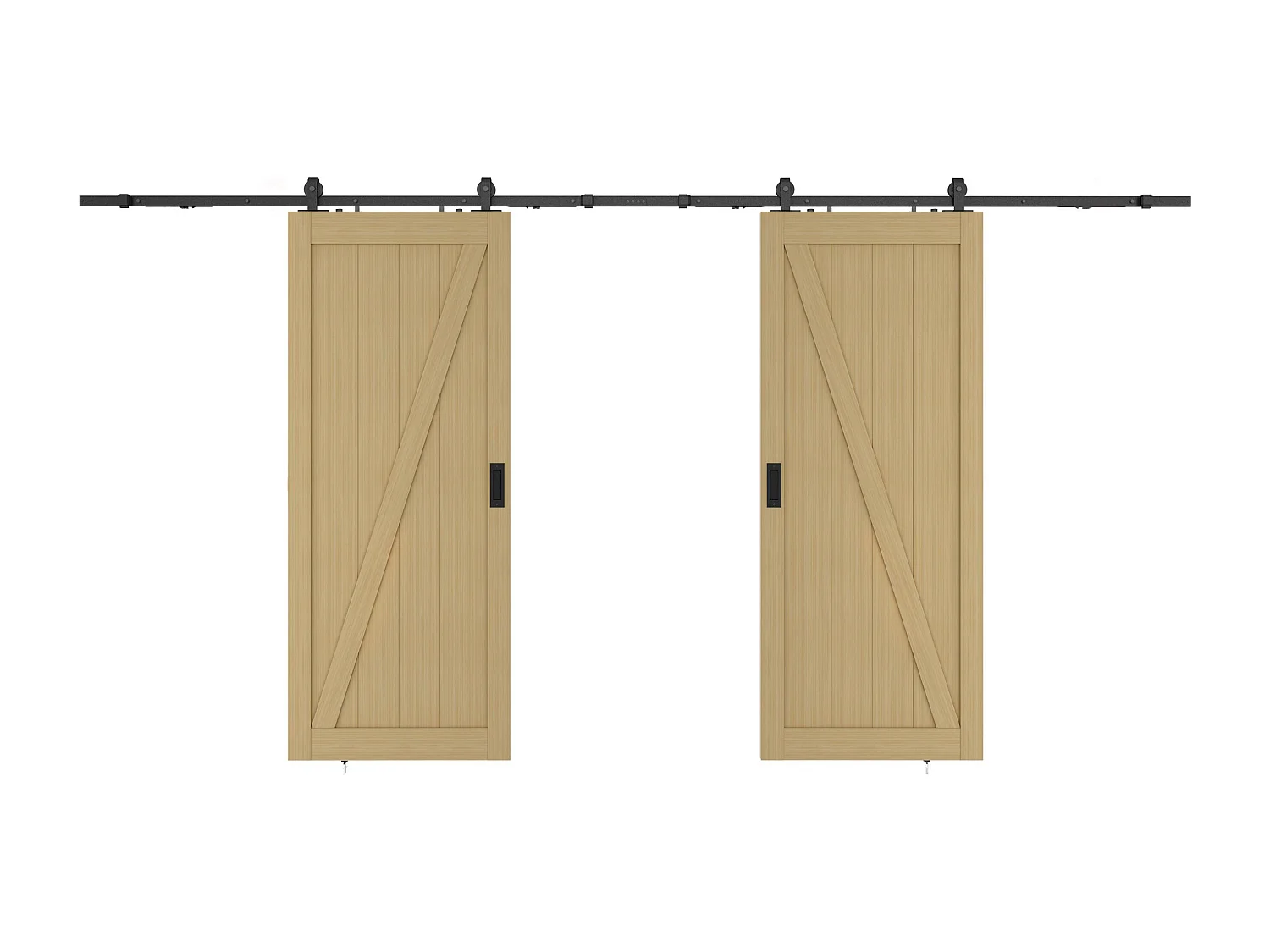 Porte coulissante double avec système en applique en bois et MDF - Naturel clair - 2 x H205 x L93 cm - BALERMA