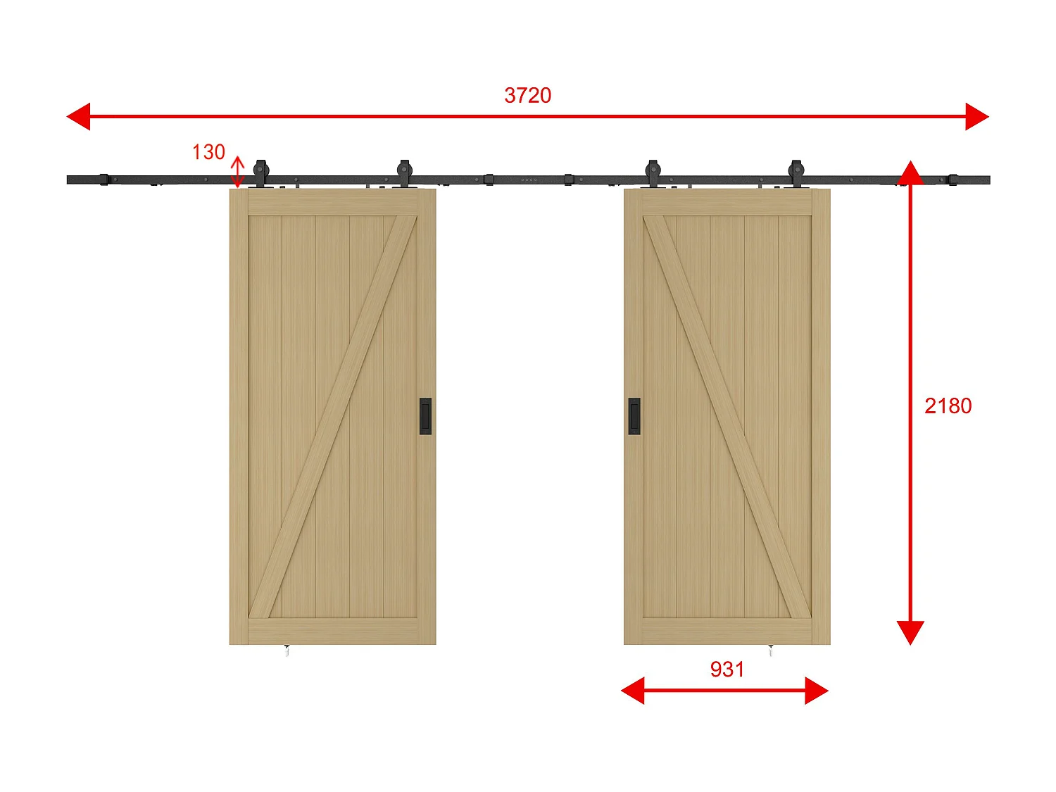 Porte coulissante double avec système en applique en bois et MDF - Naturel clair - 2 x H205 x L93 cm - BALERMA