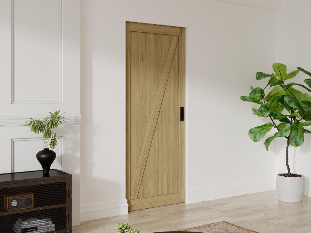 Porte coulissante avec système à galandage en bois et MDF - Naturel clair - H205 x L63 cm - BALERMA