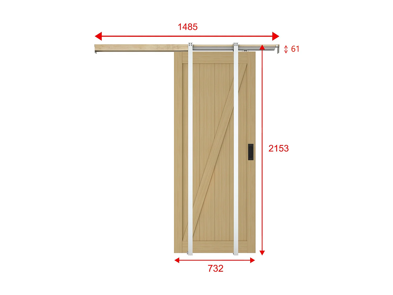 Porte coulissante avec système à galandage en bois et MDF - Naturel clair - H205 x L73 cm - BALERMA