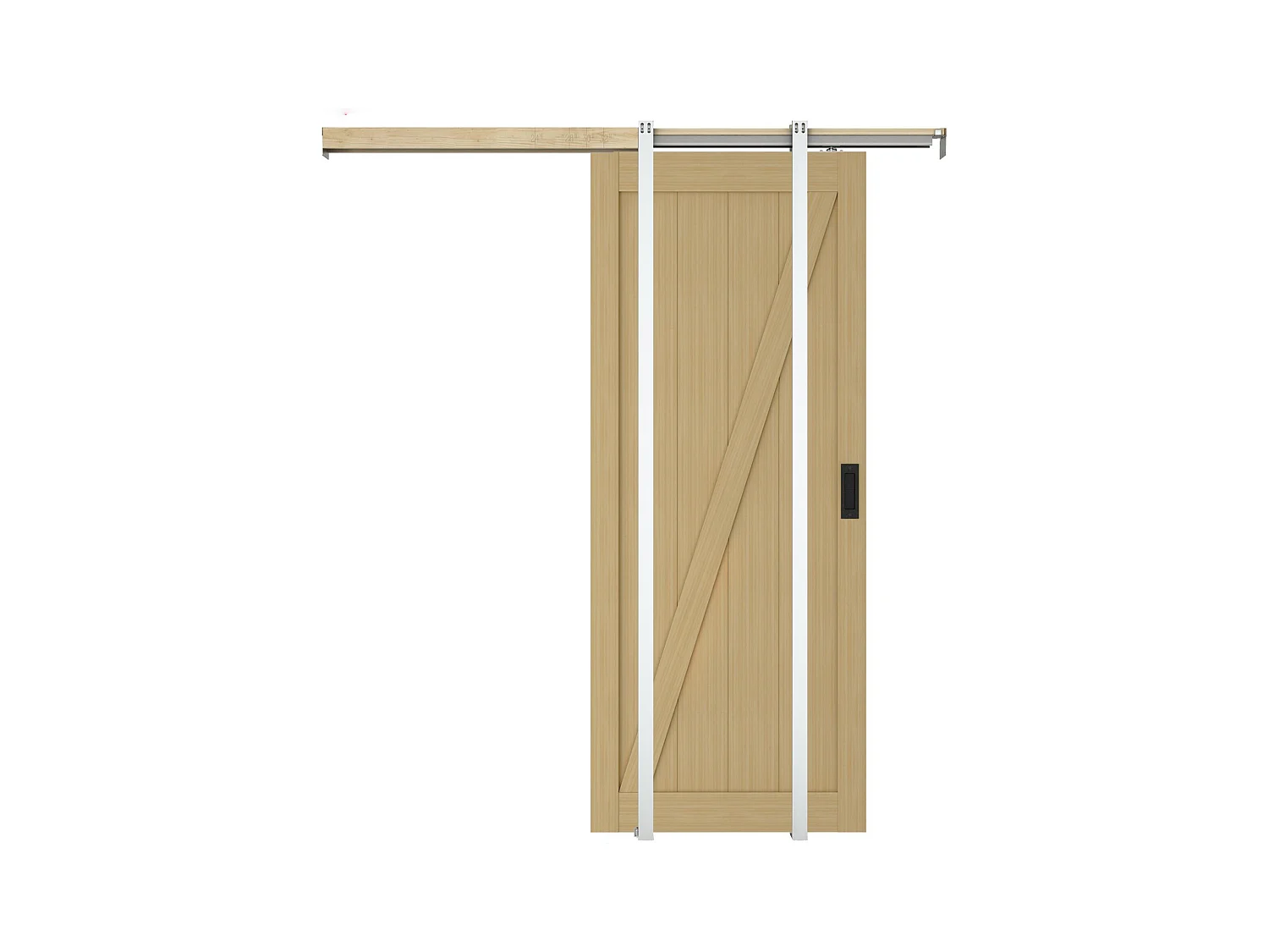Puerta corredera con sistema de empotramiento de madera y MDF - Natural claro - H205 x L73 cm - BALERMA
