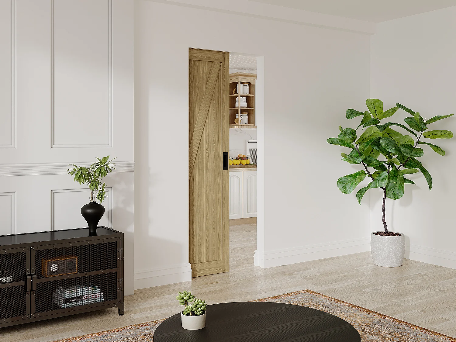 Drzwi przesuwne chowane w ścianie z drewna i MDF - Naturalny jasny - wys. 205 x szer. 93 cm - BALERMA