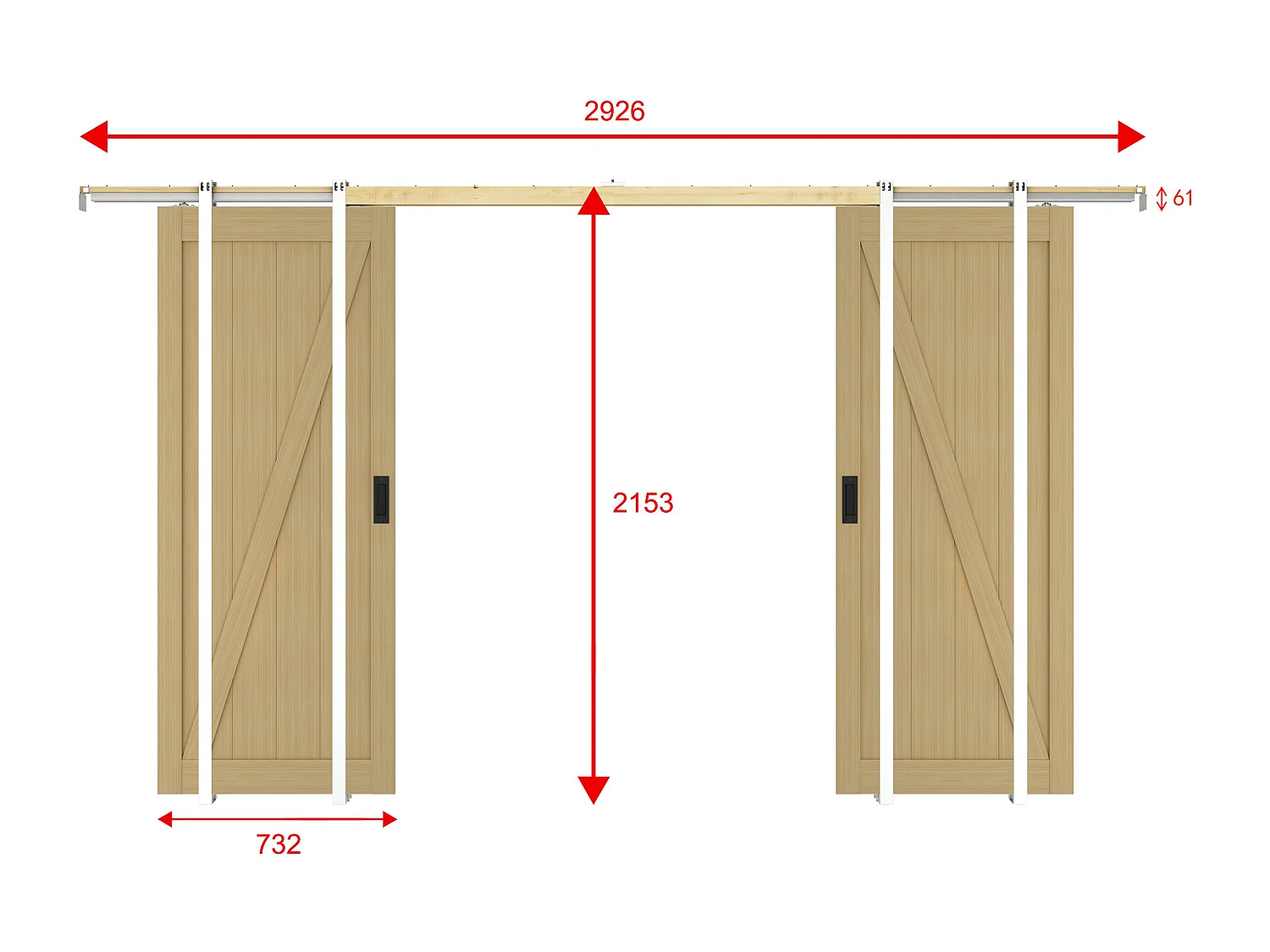 Porta scorrevole doppia con sistema a incasso 2 x H205 x L73 cm  in Legno e MDF Naturale chiaro - BALERMA