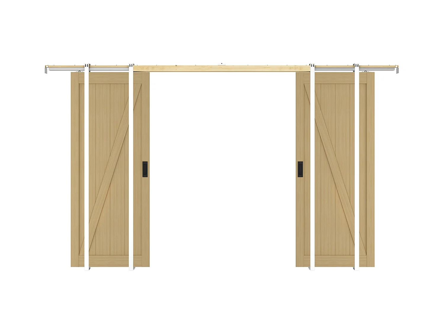 Drzwi przesuwne podwójne chowane w ścianie z drewna i MDF - Naturalny jasny - 2 x wys. 205 x szer. 73 cm - BALERMA