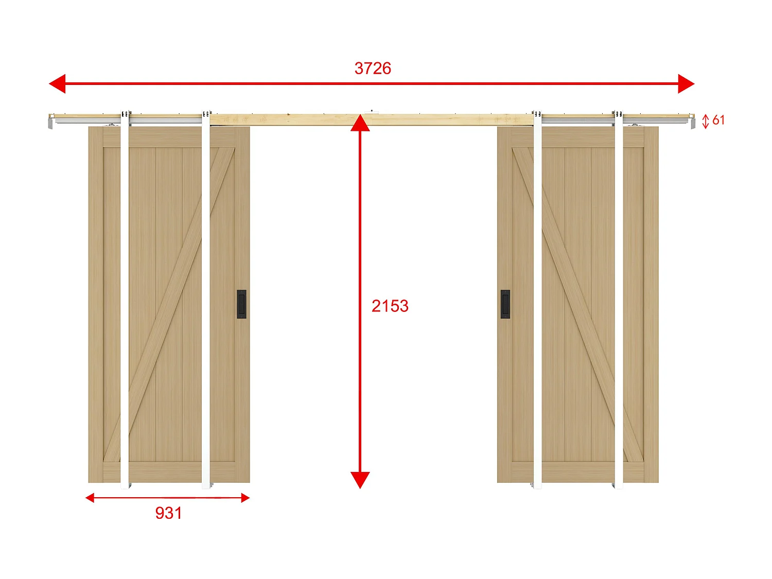 Porte coulissante double avec système à galandage en bois et MDF - Naturel clair - 2 x H205 x L93 cm - BALERMA