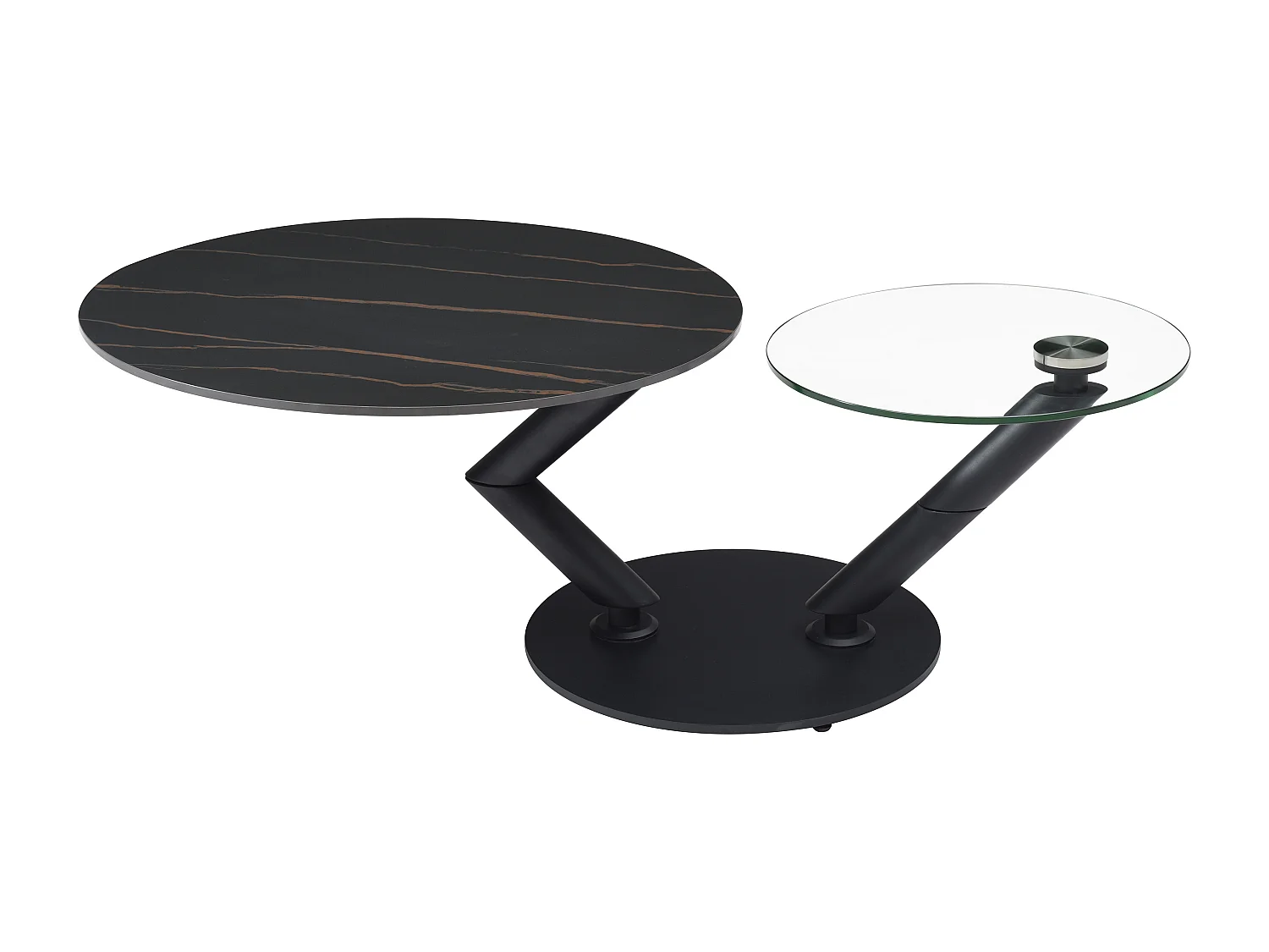 Mesa de centro com tampos giratórios em cerâmica, vidro temperado e metal, efeito mármore preto - ELDOVA