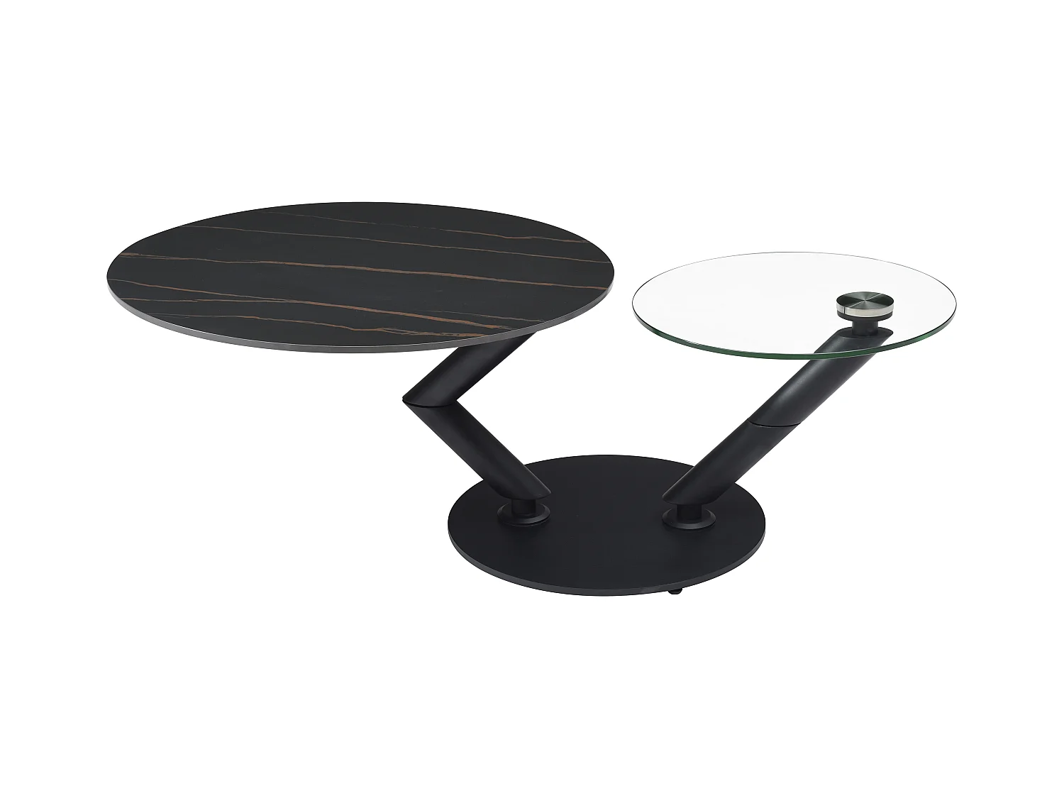 Salontafel met draaiende bladen in keramiek, gehard glas en metaal - Zwarte marmerlook - ELDOVA