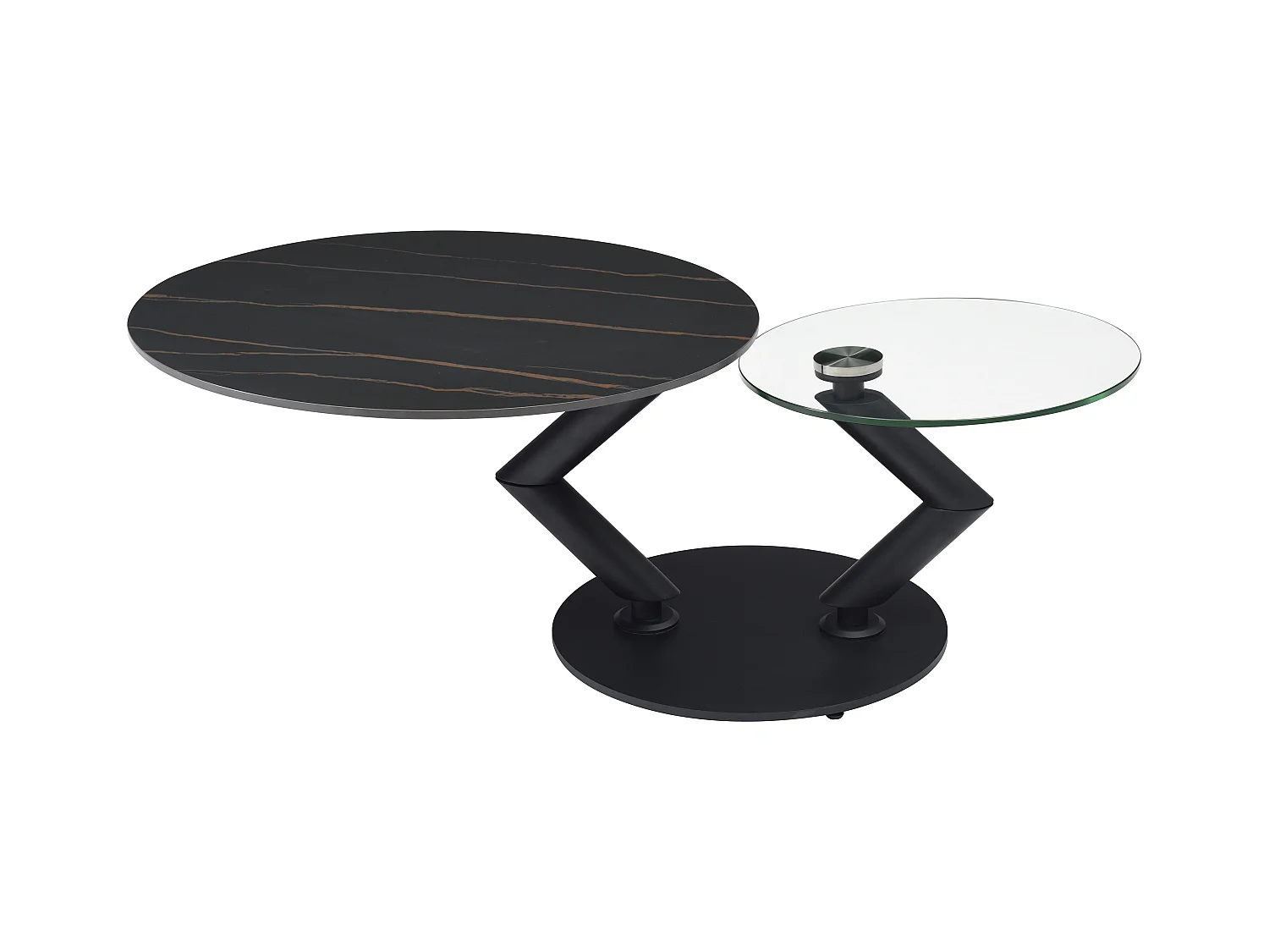 Salontafel met draaiende bladen in keramiek, gehard glas en metaal - Zwarte marmerlook - ELDOVA