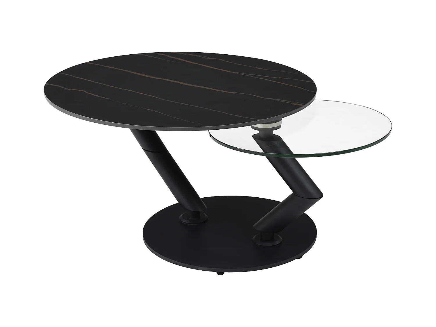 Salontafel met draaiende bladen in keramiek, gehard glas en metaal - Zwarte marmerlook - ELDOVA