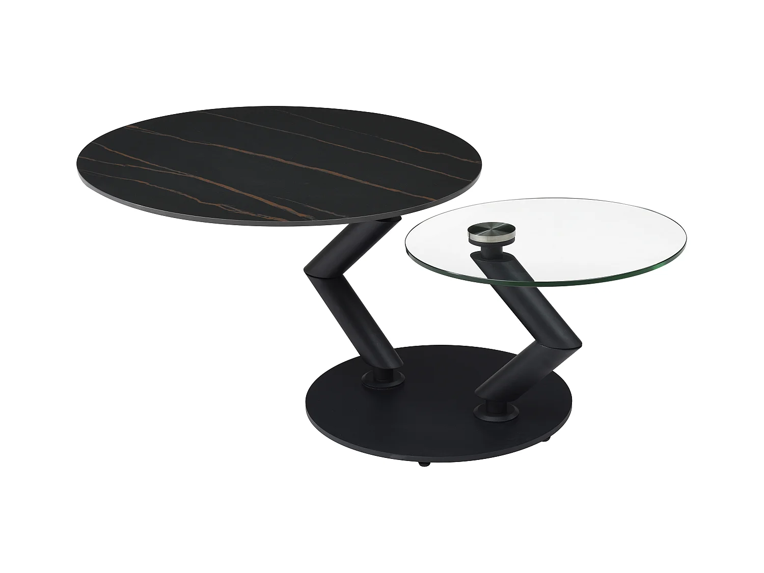 Salontafel met draaiende bladen in keramiek, gehard glas en metaal - Zwarte marmerlook - ELDOVA