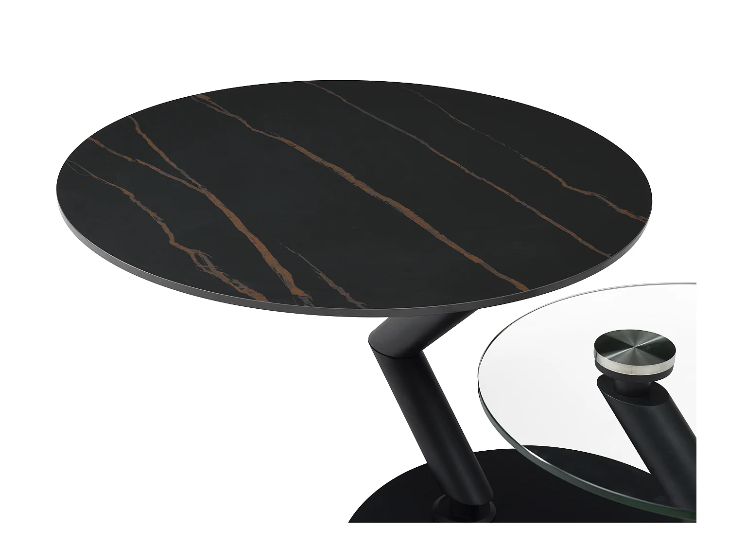 Salontafel met draaiende bladen in keramiek, gehard glas en metaal - Zwarte marmerlook - ELDOVA
