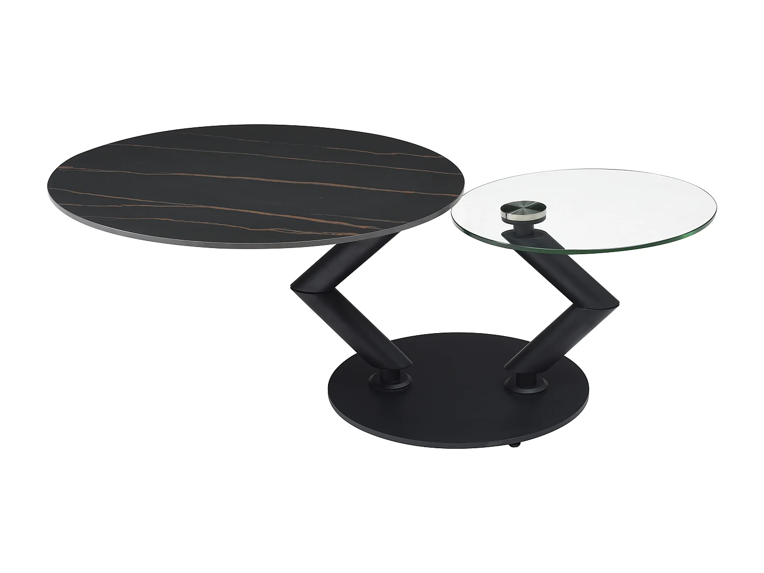 Tavolino con piani girevoli in Ceramica, Vetro temperato e Metallo Effetto marmo Nero - ELDOVA