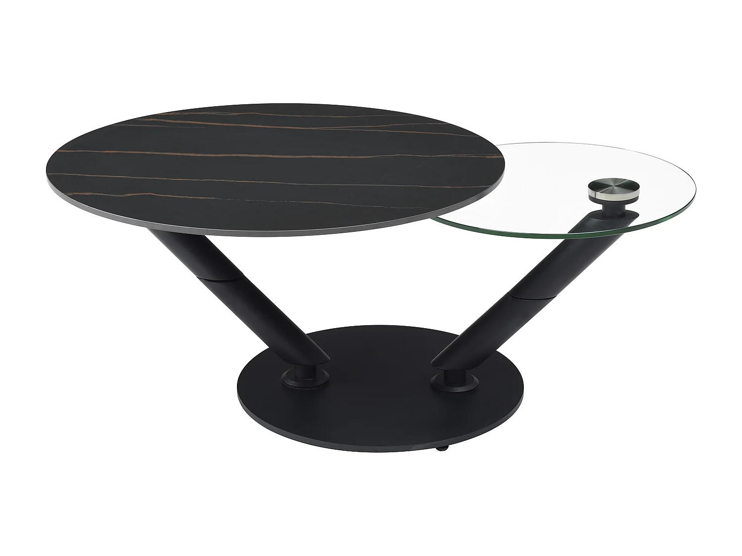 Tavolino con piani girevoli in Ceramica, Vetro temperato e Metallo Effetto marmo Nero - ELDOVA