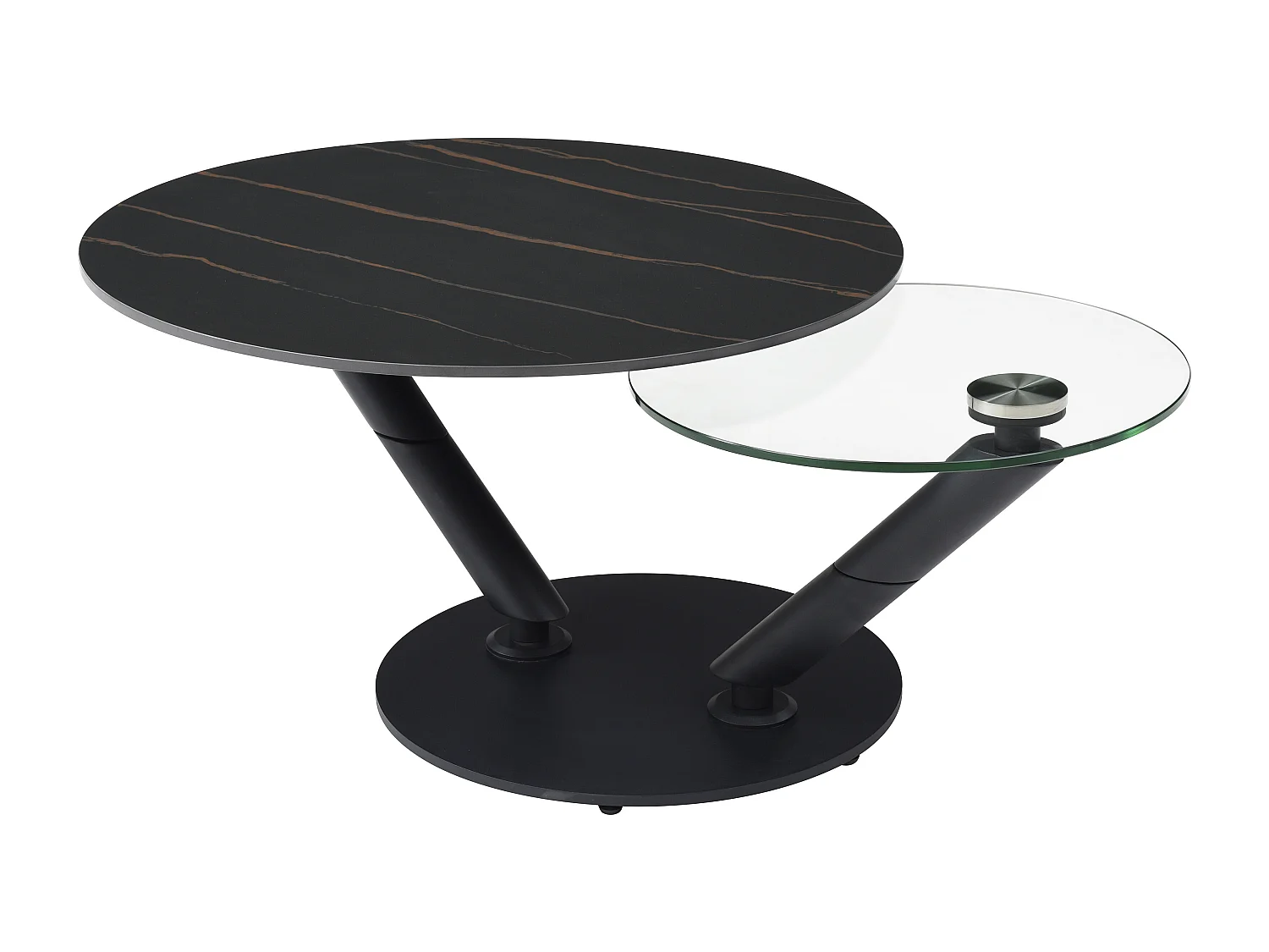 Tavolino con piani girevoli in Ceramica, Vetro temperato e Metallo Effetto marmo Nero - ELDOVA