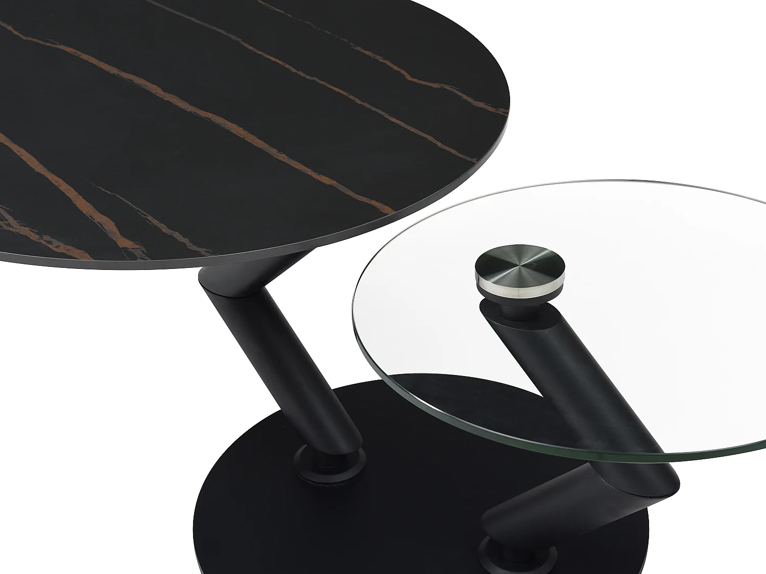Tavolino con piani girevoli in Ceramica, Vetro temperato e Metallo Effetto marmo Nero - ELDOVA